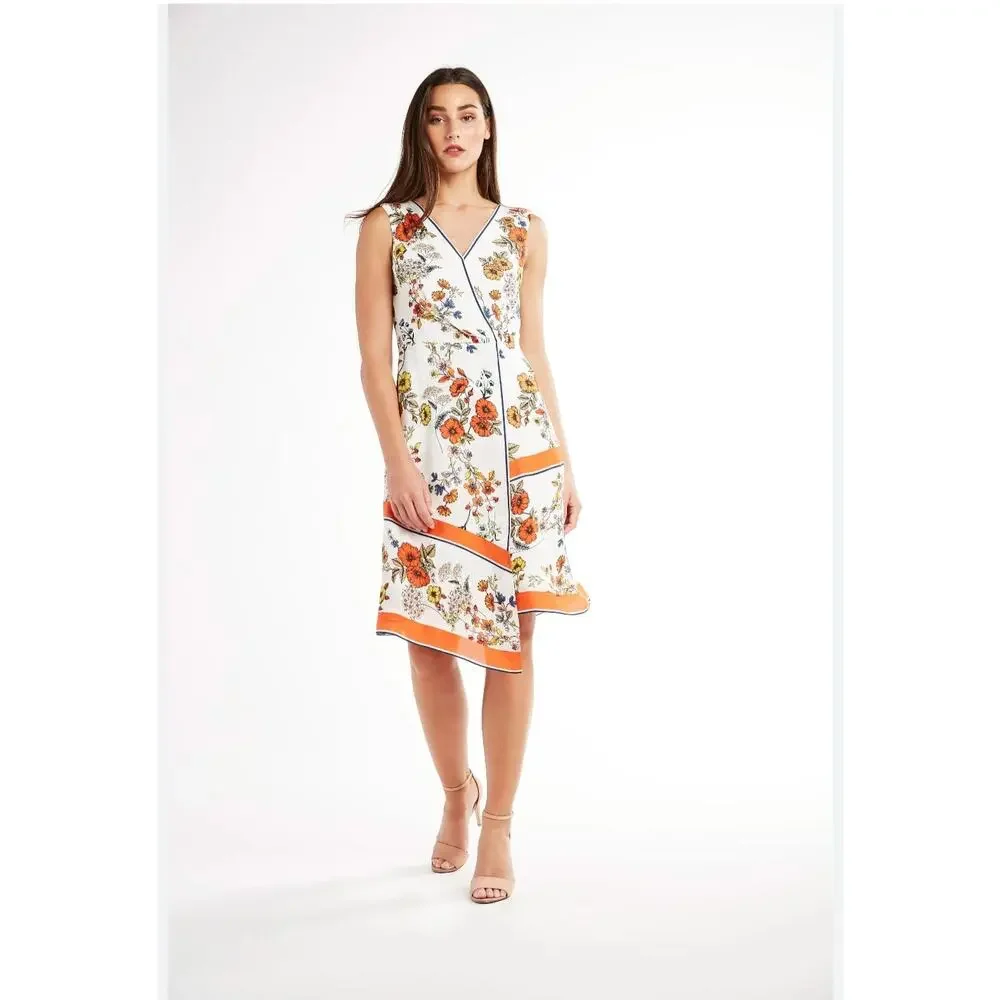 Elie Tahari Women's Jannele Orange Floral Sleeveless Fit & Flare Dress | Size‎ 4